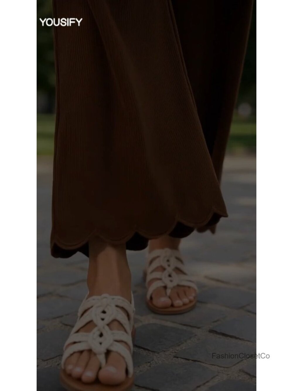 Corduroy Wide Leg Pants with Pockets High Waist Scalloped Hem - Picture 6 of 6